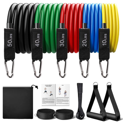 Resistance Bands Exercise Bands Workout Bands - up to 150Lb, Indoor and Outdoor Bands with Door Anchor and Handles for Strength, Slim, Yoga, Home Gym Equipment for Men/Women